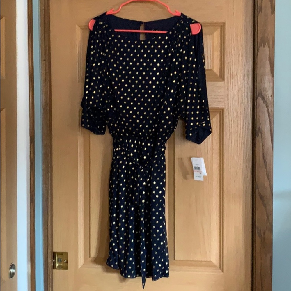 NWT Jessica Simpson Dress- Navy/ gold print, Sz 10